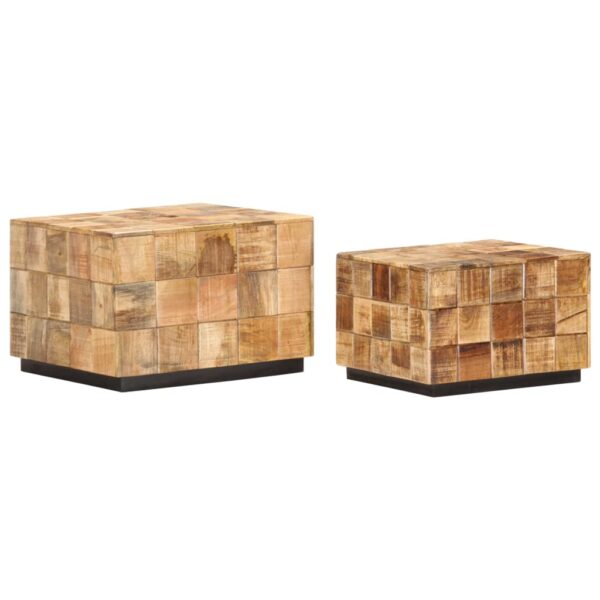 vidaXL Coffee Tables 2 pcs with Block Design Rough Mango Wood - Image 11