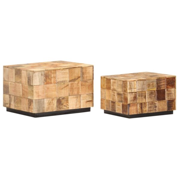 vidaXL Coffee Tables 2 pcs with Block Design Rough Mango Wood - Image 12