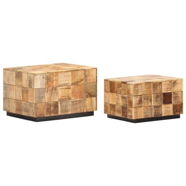 vidaXL Coffee Tables 2 pcs with Block Design Rough Mango Wood - Image 9