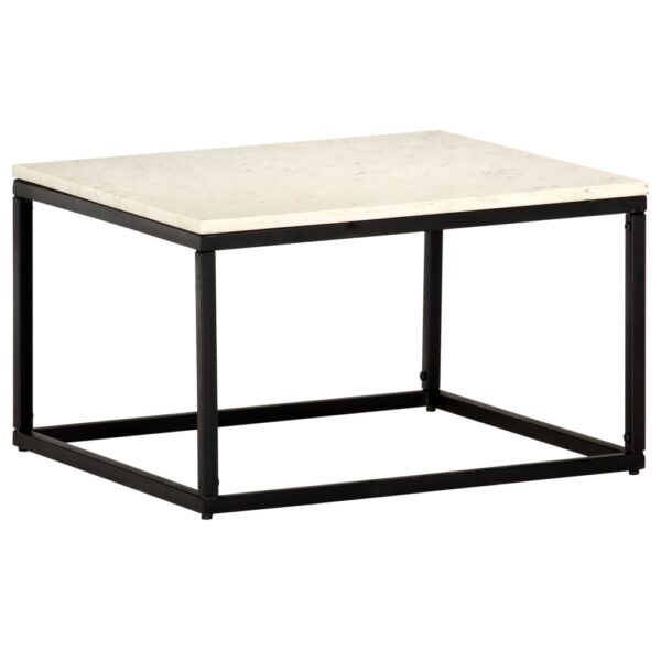 vidaXL Coffee Table White 23.6"x23.6"x13.8" Real Stone with Marble Texture