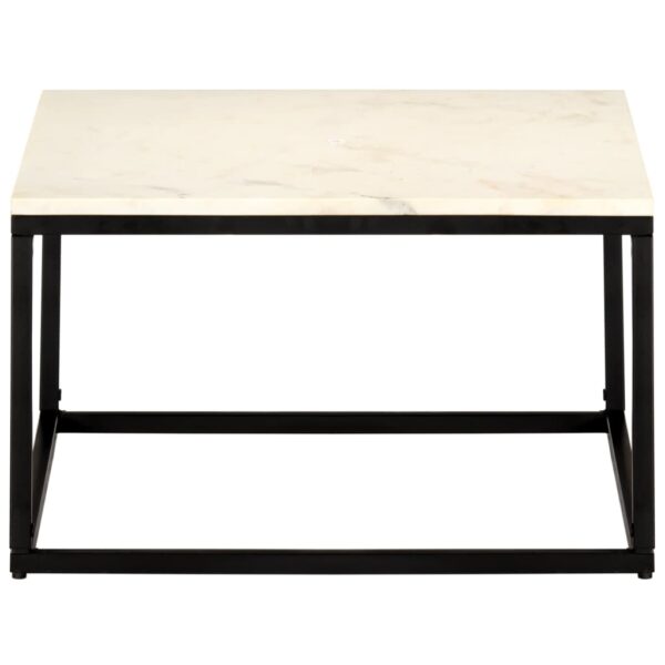 vidaXL Coffee Table White 23.6"x23.6"x13.8" Real Stone with Marble Texture - Image 2