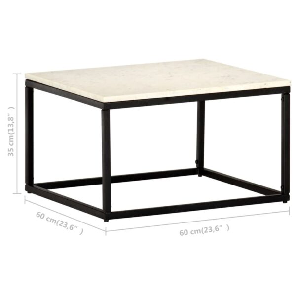 vidaXL Coffee Table White 23.6"x23.6"x13.8" Real Stone with Marble Texture - Image 6