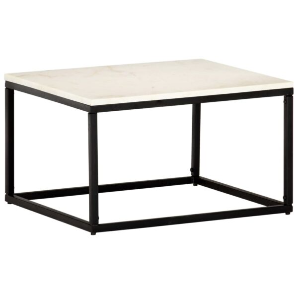 vidaXL Coffee Table White 23.6"x23.6"x13.8" Real Stone with Marble Texture - Image 7