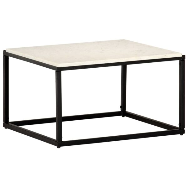 vidaXL Coffee Table White 23.6"x23.6"x13.8" Real Stone with Marble Texture - Image 8