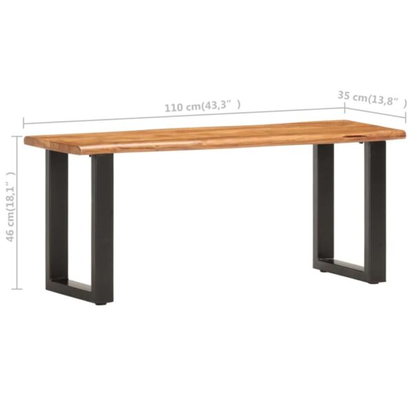 vidaXL Live Edge Bench 43.3" Solid Acacia Wood and Steel - Image 7