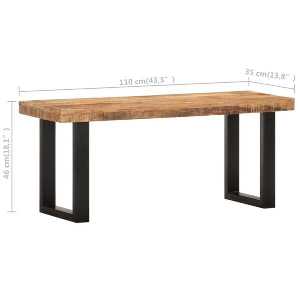 vidaXL Bench 43.3" Solid Rough Mango Wood and Steel - Image 7