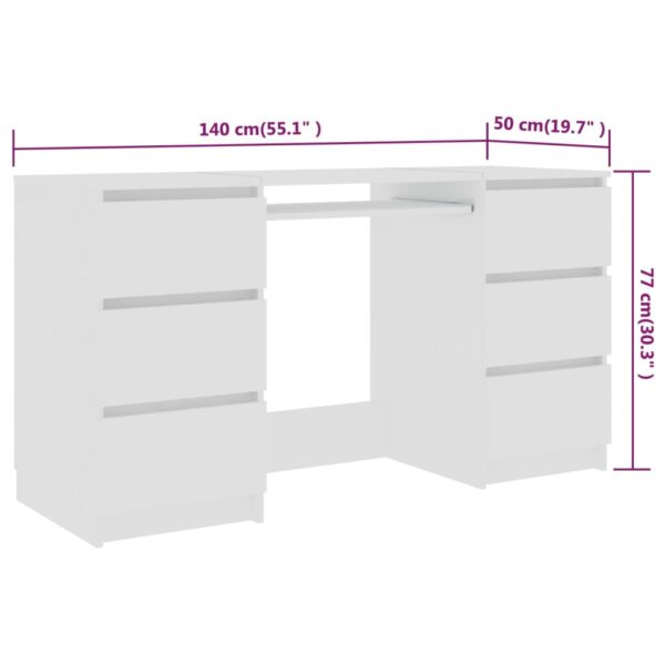 vidaXL Writing Desk White 55.1"x19.7"x30.3" Engineered Wood - Image 6