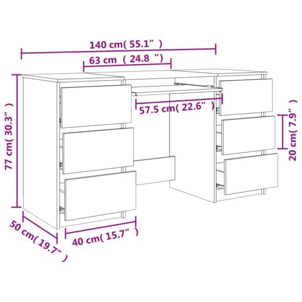 vidaXL Writing Desk Sonoma Oak 55.1"x19.7"x30.3" Engineered Wood - Image 8