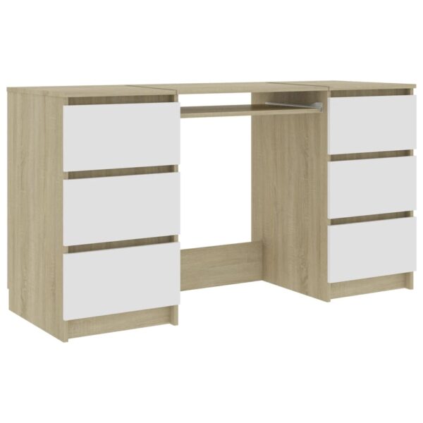 vidaXL Writing Desk White and Sonoma Oak 55.1"x19.7"x30.3" Engineered Wood - Image 2