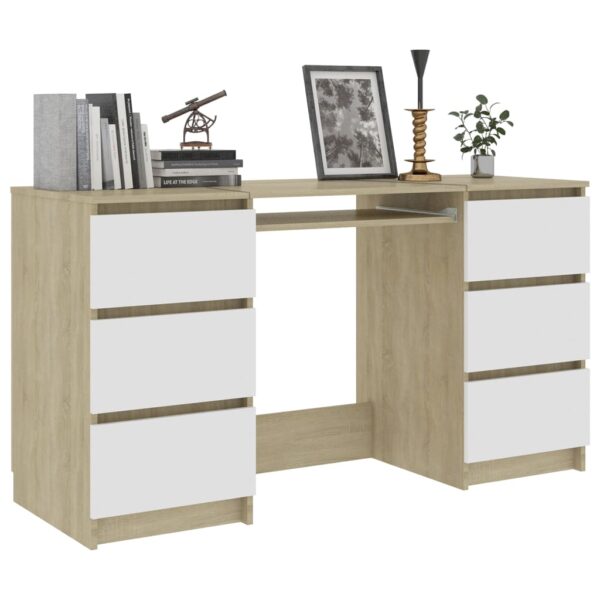 vidaXL Writing Desk White and Sonoma Oak 55.1"x19.7"x30.3" Engineered Wood - Image 3