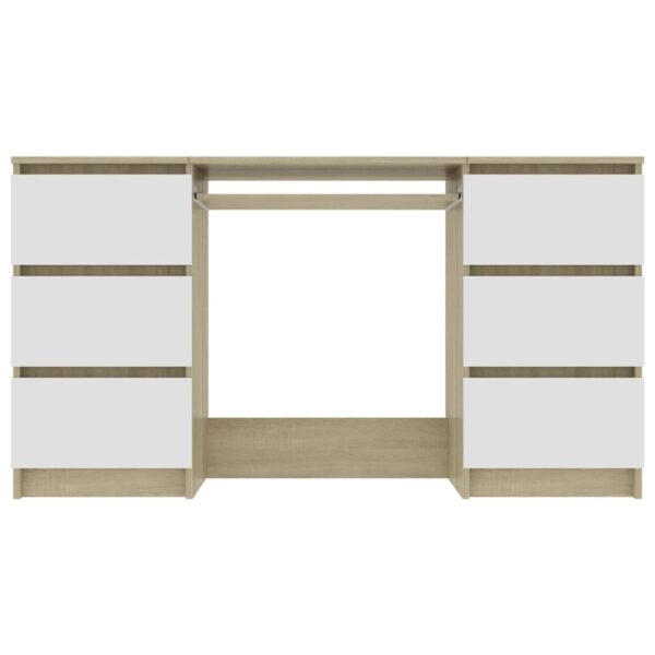 vidaXL Writing Desk White and Sonoma Oak 55.1"x19.7"x30.3" Engineered Wood - Image 4