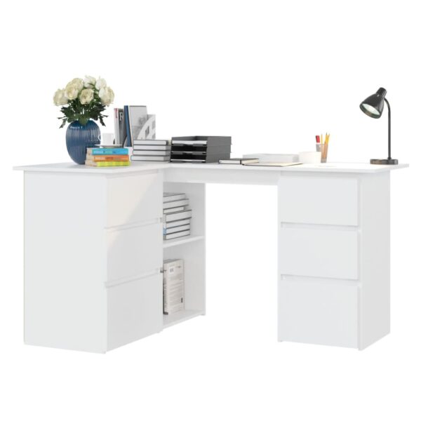 vidaXL Corner Desk White 57.1"x39.4"x29.9" Engineered Wood - Image 4