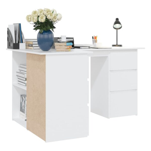 vidaXL Corner Desk White 57.1"x39.4"x29.9" Engineered Wood - Image 5