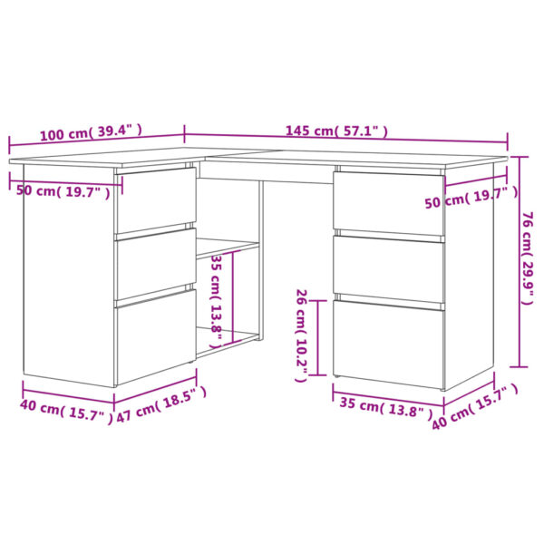 vidaXL Corner Desk White 57.1"x39.4"x29.9" Engineered Wood - Image 8