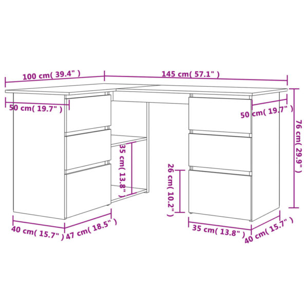 vidaXL Corner Desk Gray 57.1"x39.4"x29.9" Engineered Wood - Image 8