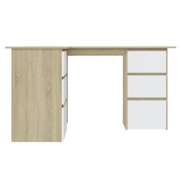 vidaXL Corner Desk White and Sonoma Oak 57.1"x39.4"x29.9" Engineered Wood - Image 3