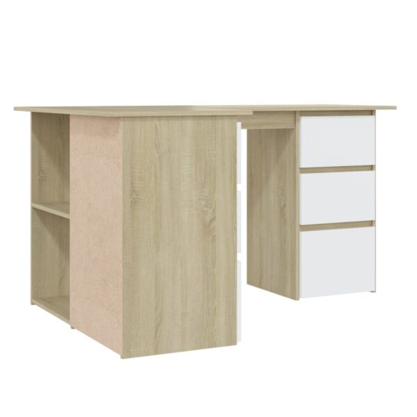 vidaXL Corner Desk White and Sonoma Oak 57.1"x39.4"x29.9" Engineered Wood - Image 6