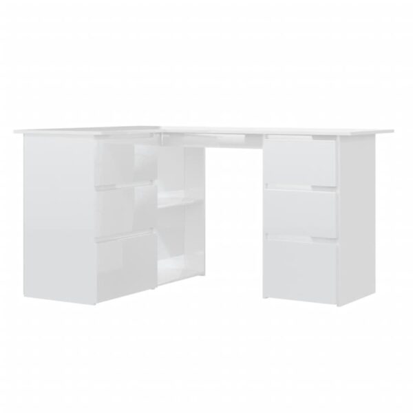 vidaXL Corner Desk High Gloss White 57.1"x39.4"x29.9" Engineered Wood - Image 2