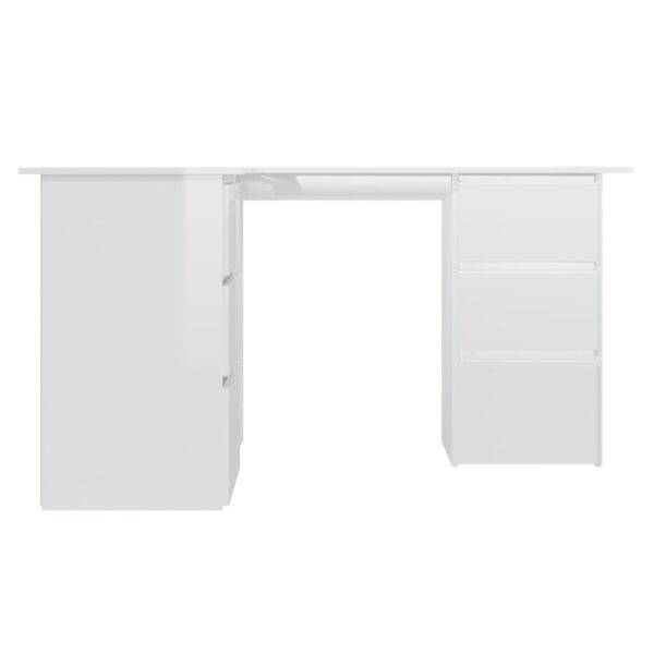 vidaXL Corner Desk High Gloss White 57.1"x39.4"x29.9" Engineered Wood - Image 3