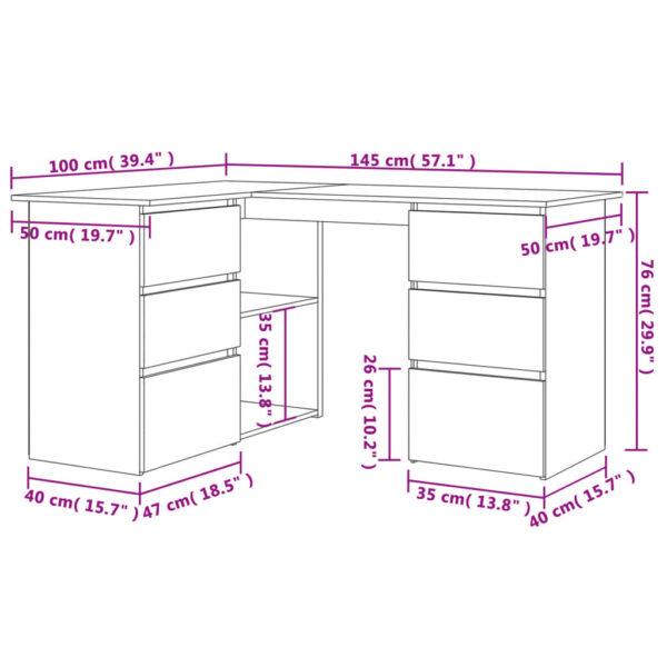 vidaXL Corner Desk High Gloss White 57.1"x39.4"x29.9" Engineered Wood - Image 7