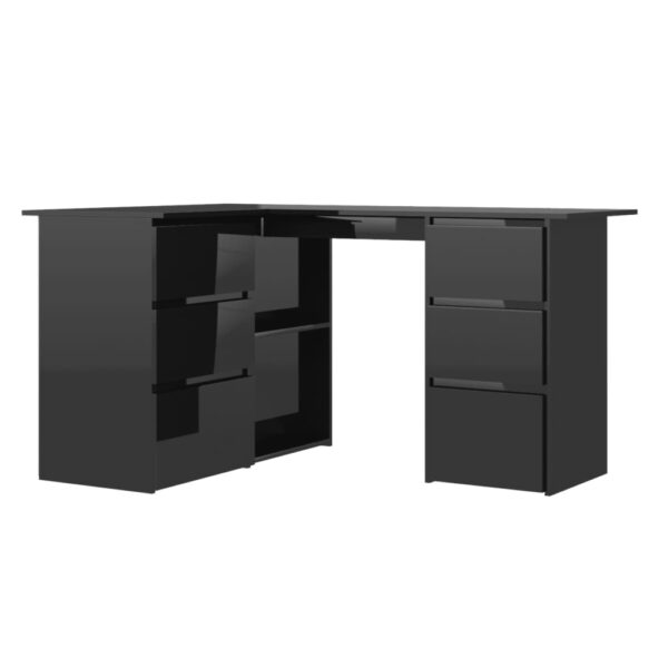 vidaXL Corner Desk High Gloss Black 57.1"x39.4"x29.9" Engineered Wood - Image 2