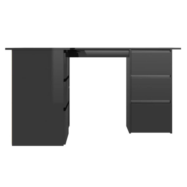 vidaXL Corner Desk High Gloss Black 57.1"x39.4"x29.9" Engineered Wood - Image 3