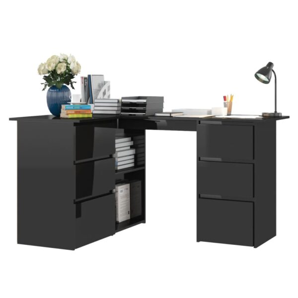 vidaXL Corner Desk High Gloss Black 57.1"x39.4"x29.9" Engineered Wood - Image 4