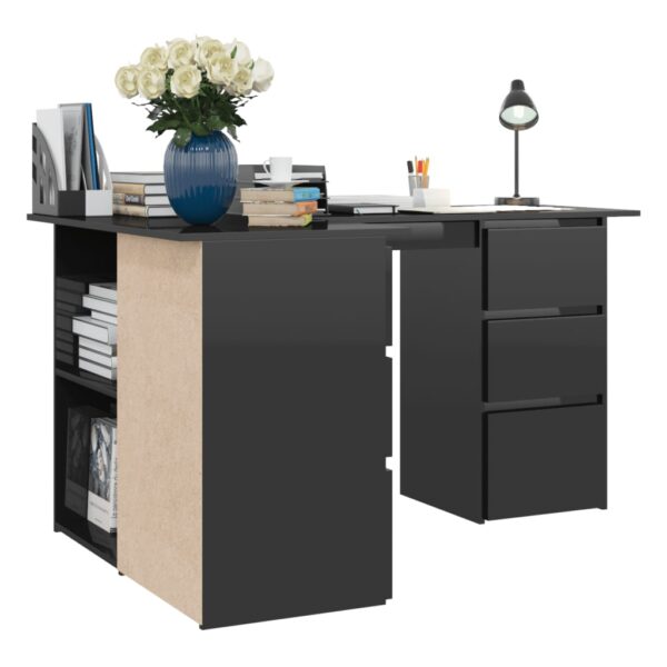 vidaXL Corner Desk High Gloss Black 57.1"x39.4"x29.9" Engineered Wood - Image 5