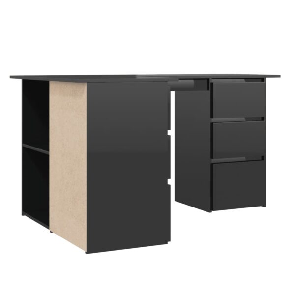 vidaXL Corner Desk High Gloss Black 57.1"x39.4"x29.9" Engineered Wood - Image 6