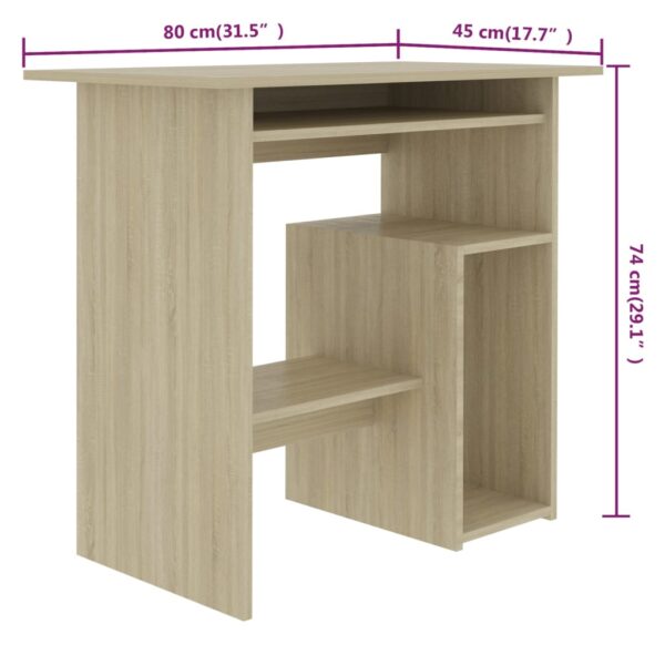 vidaXL Desk Sonoma Oak 31.5"x17.7"x29.1" Engineered Wood - Image 7