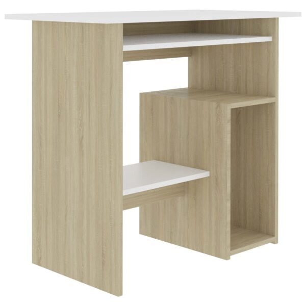 vidaXL Desk White and Sonoma Oak 31.5"x17.7"x29.1" Engineered Wood - Image 2