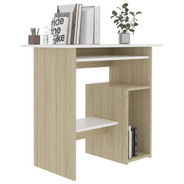 vidaXL Desk White and Sonoma Oak 31.5"x17.7"x29.1" Engineered Wood - Image 3