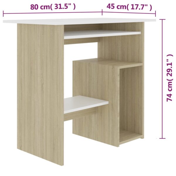 vidaXL Desk White and Sonoma Oak 31.5"x17.7"x29.1" Engineered Wood - Image 7