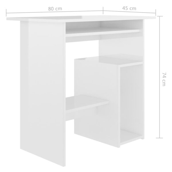 vidaXL Desk High Gloss White 31.5" x 17.7" x 29.1" Engineered Wood - Image 7