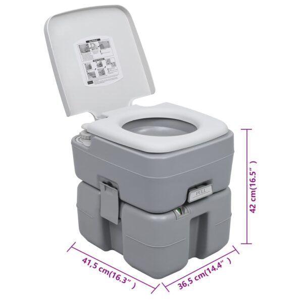 vidaXL Portable Camping Toilet Gray 5.3+2.6 gal - Image 8