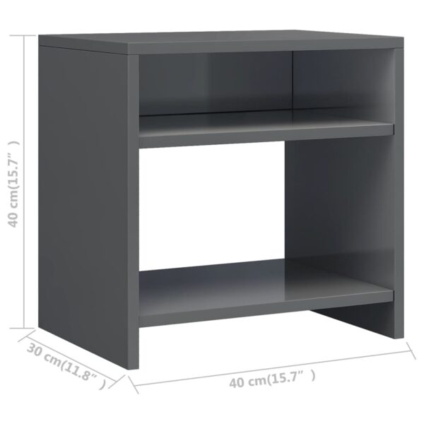 vidaXL Bedside Cabinet High Gloss Gray 15.7"x11.8"x15.7" Engineered Wood - Image 6