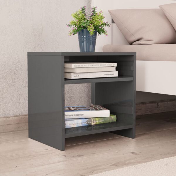 vidaXL Bedside Cabinet High Gloss Gray 15.7"x11.8"x15.7" Engineered Wood