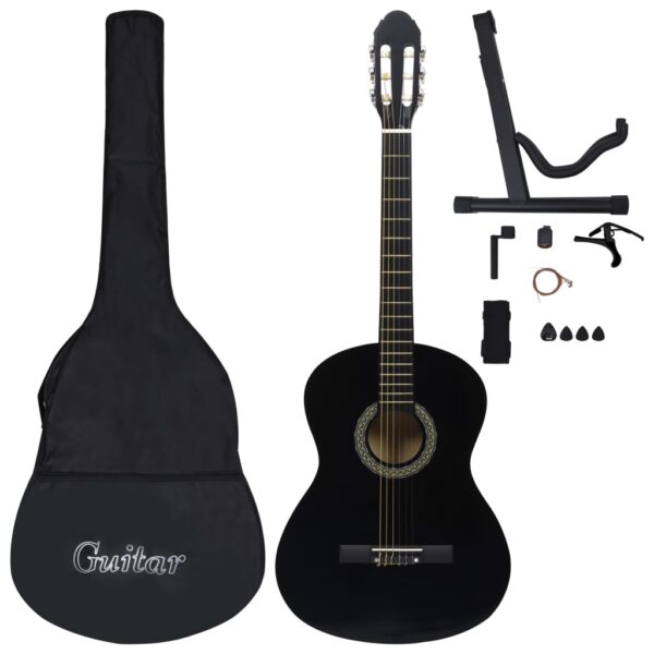 vidaXL 12 Piece Classical Guitar Beginner Set Black 4/4 39" - Image 2