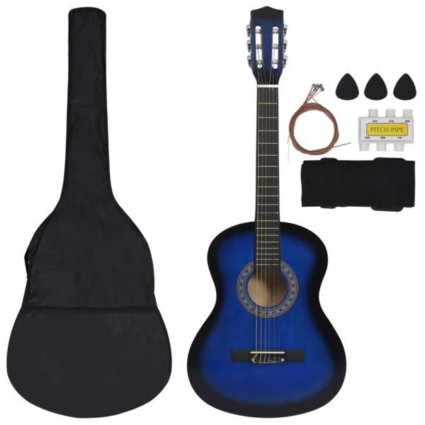 vidaXL 8 Piece Classical Guitar Kid Beginner Set Blue 3/4 36" - Image 2