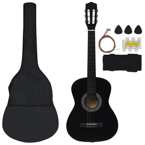 vidaXL 8 Piece Classical Guitar Beginner Set Black 3/4 36" - Image 2