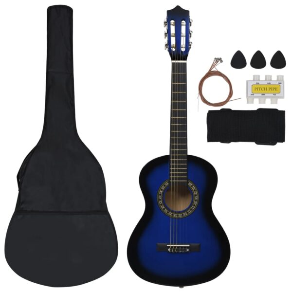 vidaXL 8 Piece Classical Guitar Beginner Set Blue 1/2 34" - Image 2