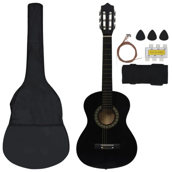 vidaXL 8 Piece Classical Guitar Beginner Set Black 1/2 34" - Image 2