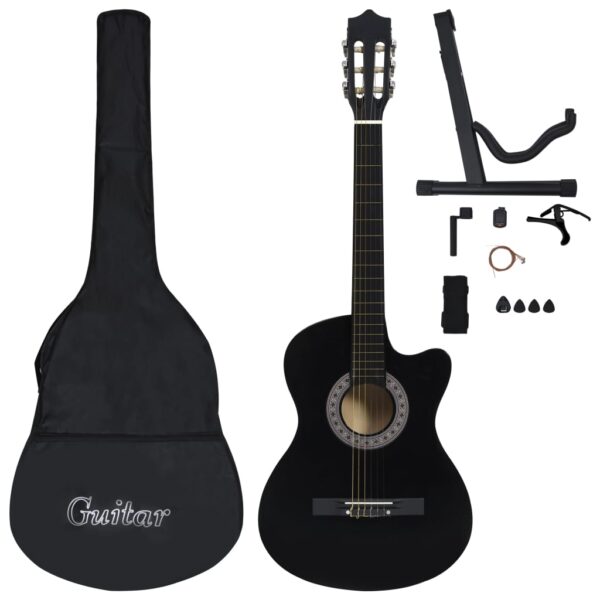 vidaXL 12 Piece Western Classical Guitar Set with 6 Strings Black 38" - Image 2