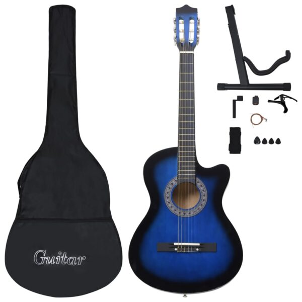 vidaXL 12 Piece Western Classical Guitar Set with 6 Strings Blue 38" - Image 2