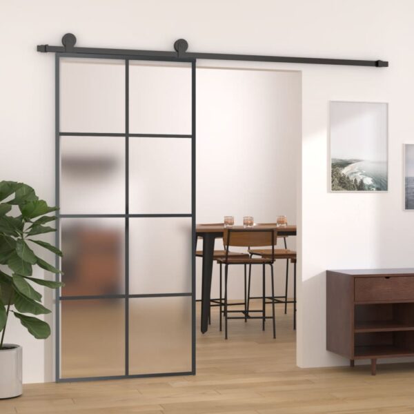 vidaXL Sliding Door Aluminum and ESG Glass 35.4"x80.7" Black