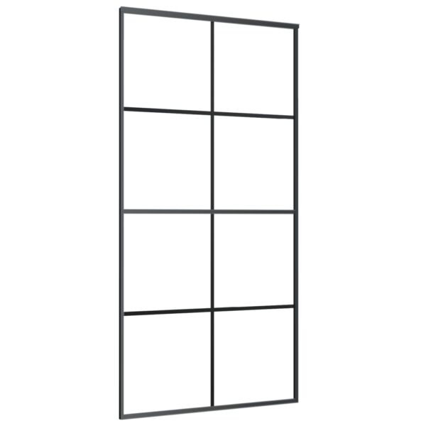 vidaXL Sliding Door Aluminum and ESG Glass 40.4"x80.7" Black - Image 2