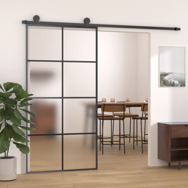 vidaXL Sliding Door Aluminum and ESG Glass 40.4"x80.7" Black