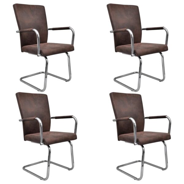 vidaXL Cantilever Dining Chairs 4 pcs Brown Faux Suede Leather - Image 2