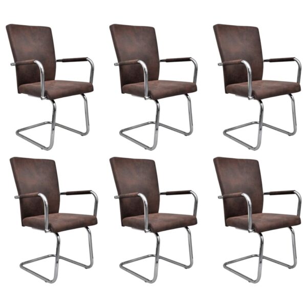 vidaXL Cantilever Dining Chairs 6 pcs Brown Faux Suede Leather - Image 2