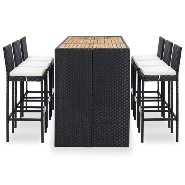 vidaXL 7 Piece Patio Bar Set with Cushions Poly Rattan Black - Image 2